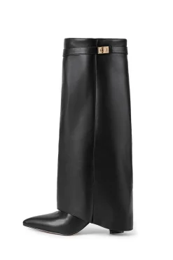 MICAS Shoes|Boots-Metal Buckle Pointed Knee High Boots BLACK