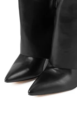 MICAS Shoes|Boots-Metal Buckle Pointed Knee High Boots BLACK