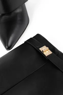 MICAS Shoes|Boots-Metal Buckle Pointed Knee High Boots BLACK