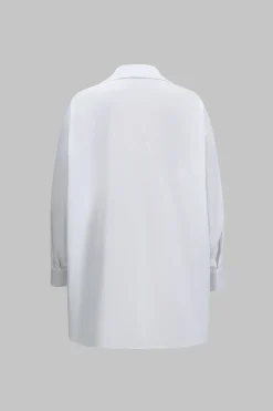 MICAS Long Sleeve Tops|Long Sleeves Tops-Metal Button Long-Sleeve Shirt WHITE