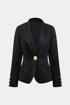 MICAS Outerwear|Outerwear-Metal Button V-neck Blazer BLACK