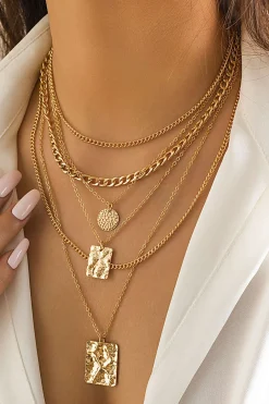 MICAS Necklaces|Accessories-Metal Chain Geometric Pendant Necklace GOLD
