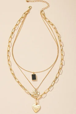 MICAS Necklaces|Accessories-Metal Layered Heart Pendant Necklace GOLD