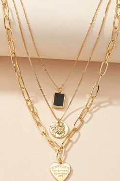 MICAS Necklaces|Accessories-Metal Layered Heart Pendant Necklace GOLD