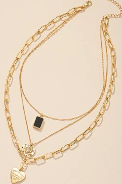 MICAS Necklaces|Accessories-Metal Layered Heart Pendant Necklace GOLD