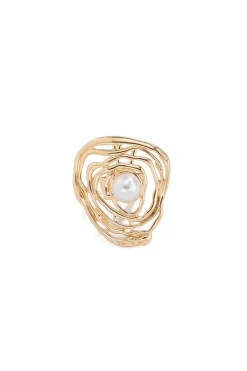 MICAS Accessories-Metal Pearl Exaggerated Ring GOLD