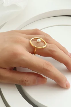 MICAS Accessories-Metal Pearl Ring GOLD