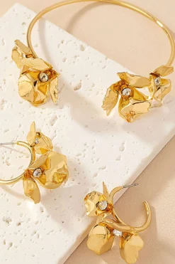 MICAS Earrings|Accessories-Metal Petal Earrings And Open Bangle GOLD
