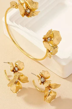 MICAS Earrings|Accessories-Metal Petal Earrings And Open Bangle GOLD