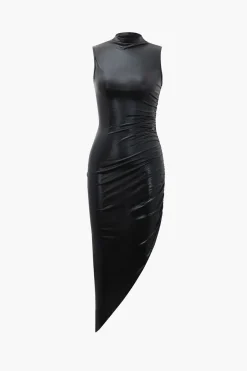 MICAS Midi Dresses-Metallic Asymmetric Hem Sleeveless Midi Dress