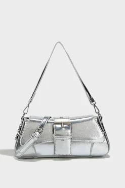 MICAS Bags|Accessories-Metallic Buckle Shoulder Bag SILVER