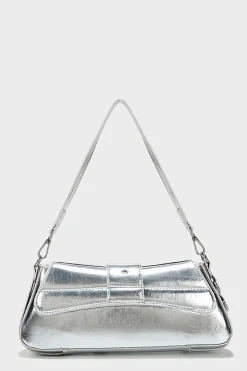 MICAS Bags|Accessories-Metallic Buckle Shoulder Bag SILVER