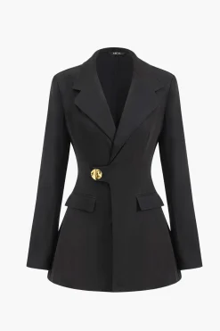 MICAS Outerwear|Blazers-Metallic Button Asymmetrical Blazer