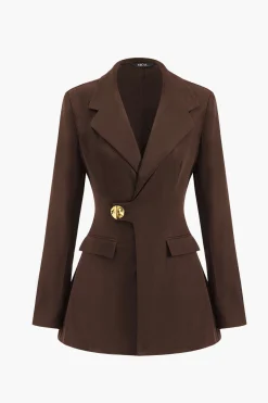 MICAS Outerwear|Blazers-Metallic Button Asymmetrical Blazer