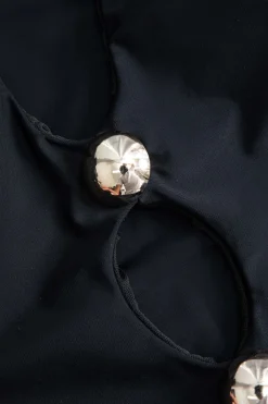 MICAS Swimwear-Metallic Button Cut Out One-Piece Swimsuit BLACK