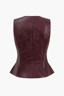 MICAS Short Sets-Metallic Button Faux Leather Shorts Set MAROON