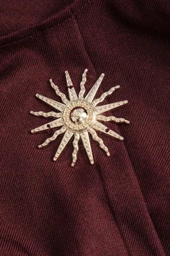 MICAS Mini Dresses-Metallic Button Sleeveless Round Neck Mini Dress BURGUNDY