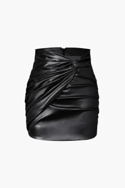 MICAS Skirts-Metallic Faux Leather Knotted Mini Skirt