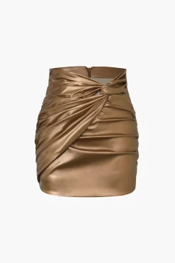 MICAS Skirts-Metallic Faux Leather Knotted Mini Skirt