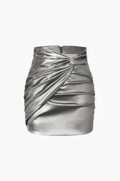 MICAS Skirts-Metallic Faux Leather Knotted Mini Skirt