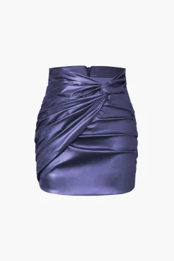 MICAS Skirts-Metallic Faux Leather Knotted Mini Skirt