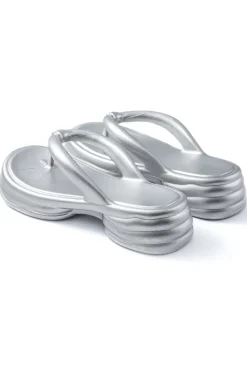 MICAS Shoes|Shoes-Metallic Flip Flops SILVER