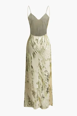 MICAS Maxi Dresses-Metallic Print V-neck Backless Slip Maxi Dress