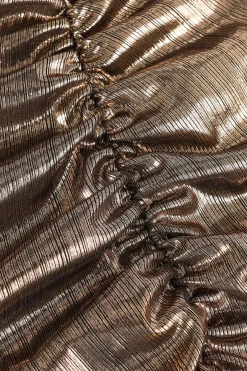 MICAS Midi Dresses-Metallic Ruched Slit Midi Dress