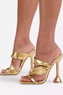 MICAS Shoes|Shoes-Metallic Ruched Square-toe High Heels Sandals