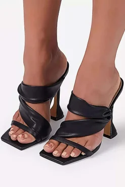 MICAS Shoes|Shoes-Metallic Ruched Square-toe High Heels Sandals