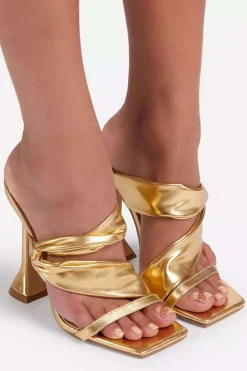 MICAS Shoes|Shoes-Metallic Ruched Square-toe High Heels Sandals