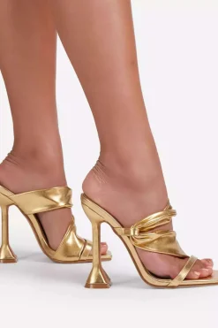 MICAS Shoes|Shoes-Metallic Ruched Square-toe High Heels Sandals