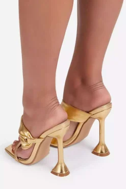 MICAS Shoes|Shoes-Metallic Ruched Square-toe High Heels Sandals