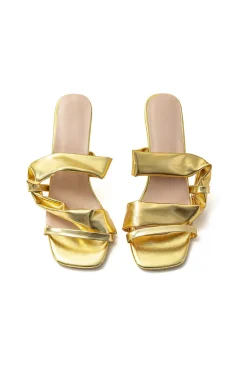 MICAS Shoes|Shoes-Metallic Ruched Square-toe High Heels Sandals