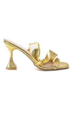 MICAS Shoes|Shoes-Metallic Ruched Square-toe High Heels Sandals