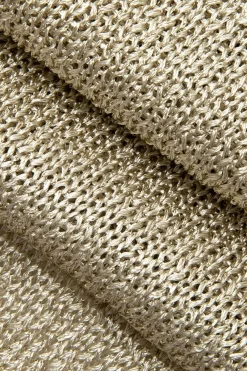 MICAS Knitwear|Knit Dresses-Metallic Sleeveless Backless Slit Knit Maxi Dress TAN