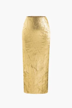 MICAS Skirts-Metallic Textured Midi Skirt PURE GOLD
