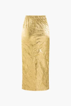 MICAS Skirts-Metallic Textured Midi Skirt PURE GOLD