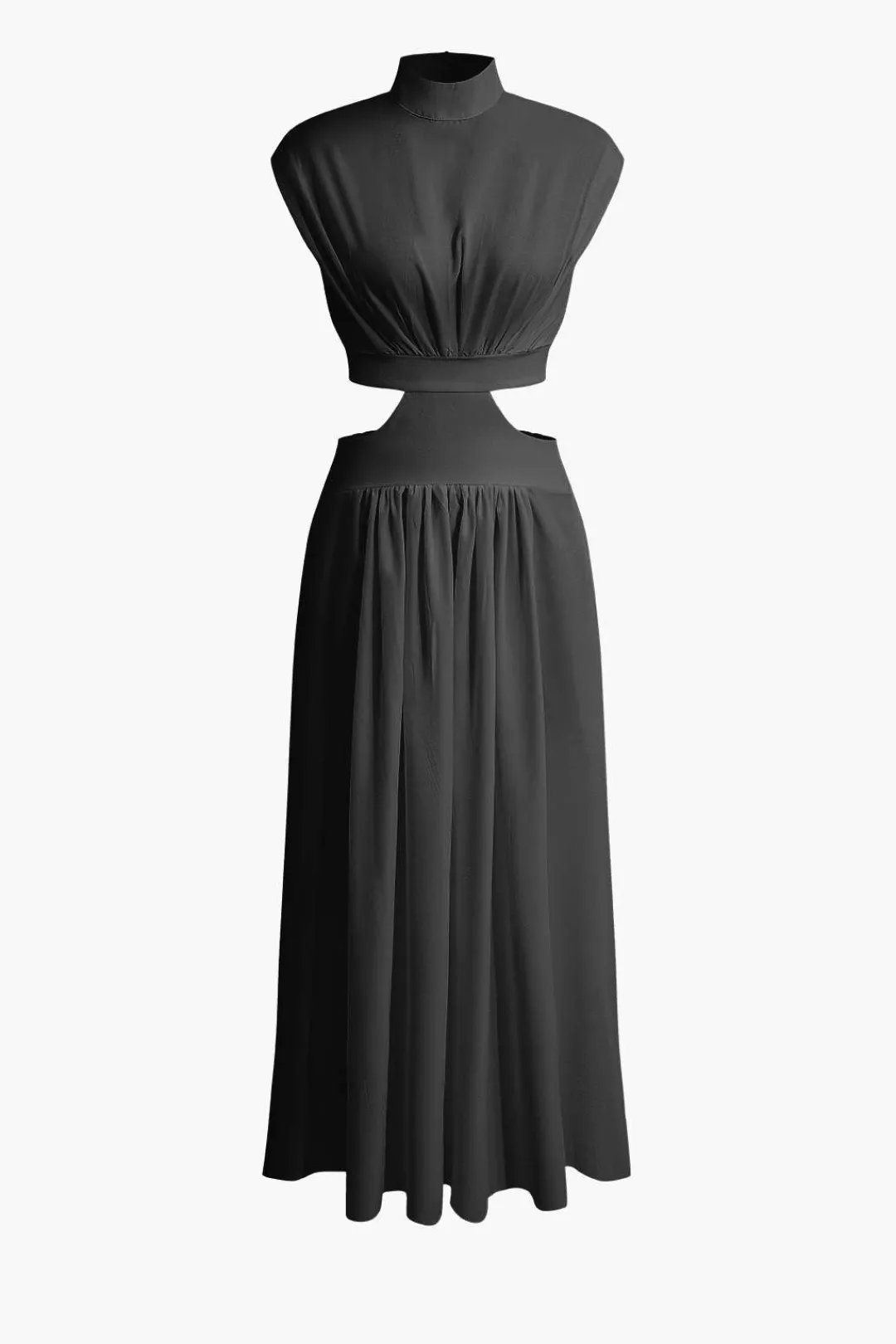 MICAS Maxi Dresses-Mock Neck Cut Out Pleated Maxi Dress