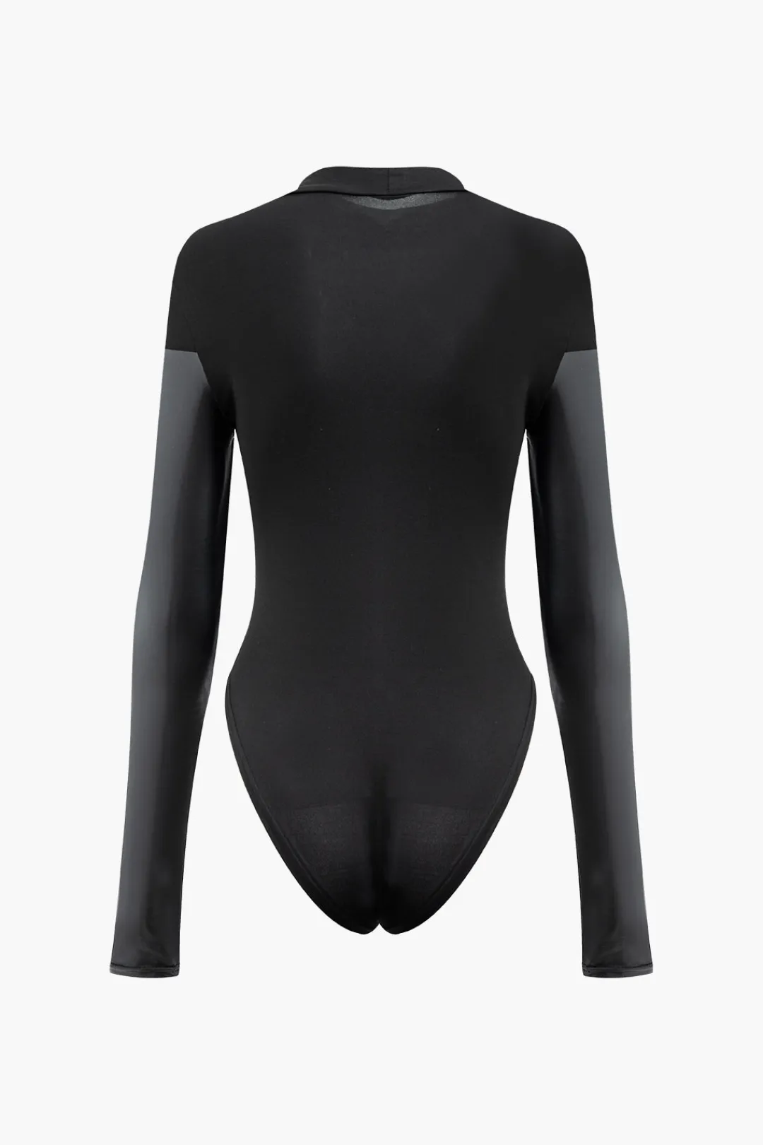 MICAS Long Sleeve Tops|Long Sleeves Tops-Mock Neck Faux Leather Paneled Long Sleeve Bodysuit