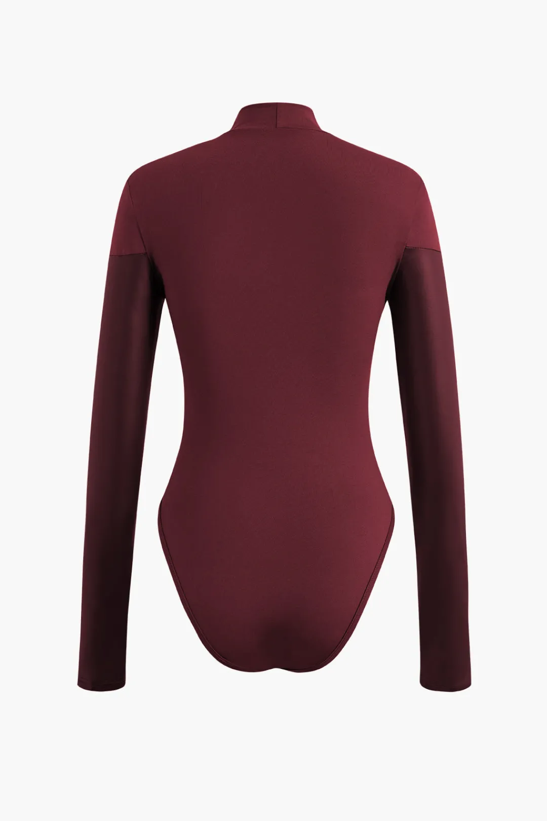 MICAS Long Sleeve Tops|Long Sleeves Tops-Mock Neck Faux Leather Paneled Long Sleeve Bodysuit