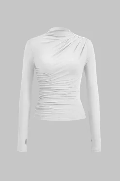 MICAS Long Sleeve Tops|Long Sleeves Tops-Mock neck Ruched Long Sleeve Top