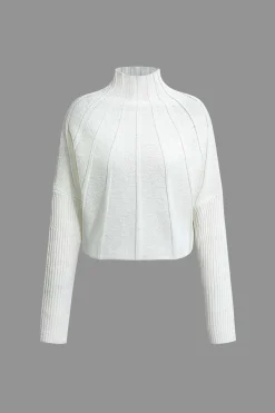 MICAS Knitwear|Knit Tops-Mock Neck Textured Batwing Sleeve Sweater