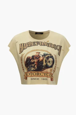 MICAS T-Shirts-Motorbike Graphic Print Sleeveless T-Shirt