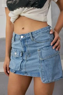 MICAS Skirts-Multi Pocket Denim Mini Cargo Skirt