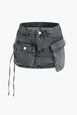 MICAS Skirts-Multi Pocket Denim Mini Cargo Skirt