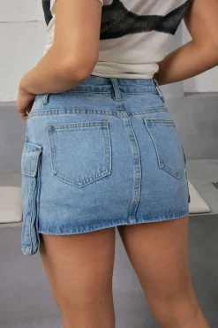 MICAS Skirts-Multi Pocket Denim Mini Cargo Skirt
