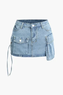 MICAS Skirts-Multi Pocket Denim Mini Cargo Skirt