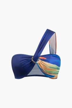 MICAS Swimwear|Vacation Sets-Multi Print One Shoulder Crop Top And Ruched Drawstring Mini Skirt Set BLUE