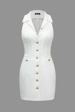 MICAS Mini Dresses-Multi-Button Collared Pocket Mini Dress WHITE